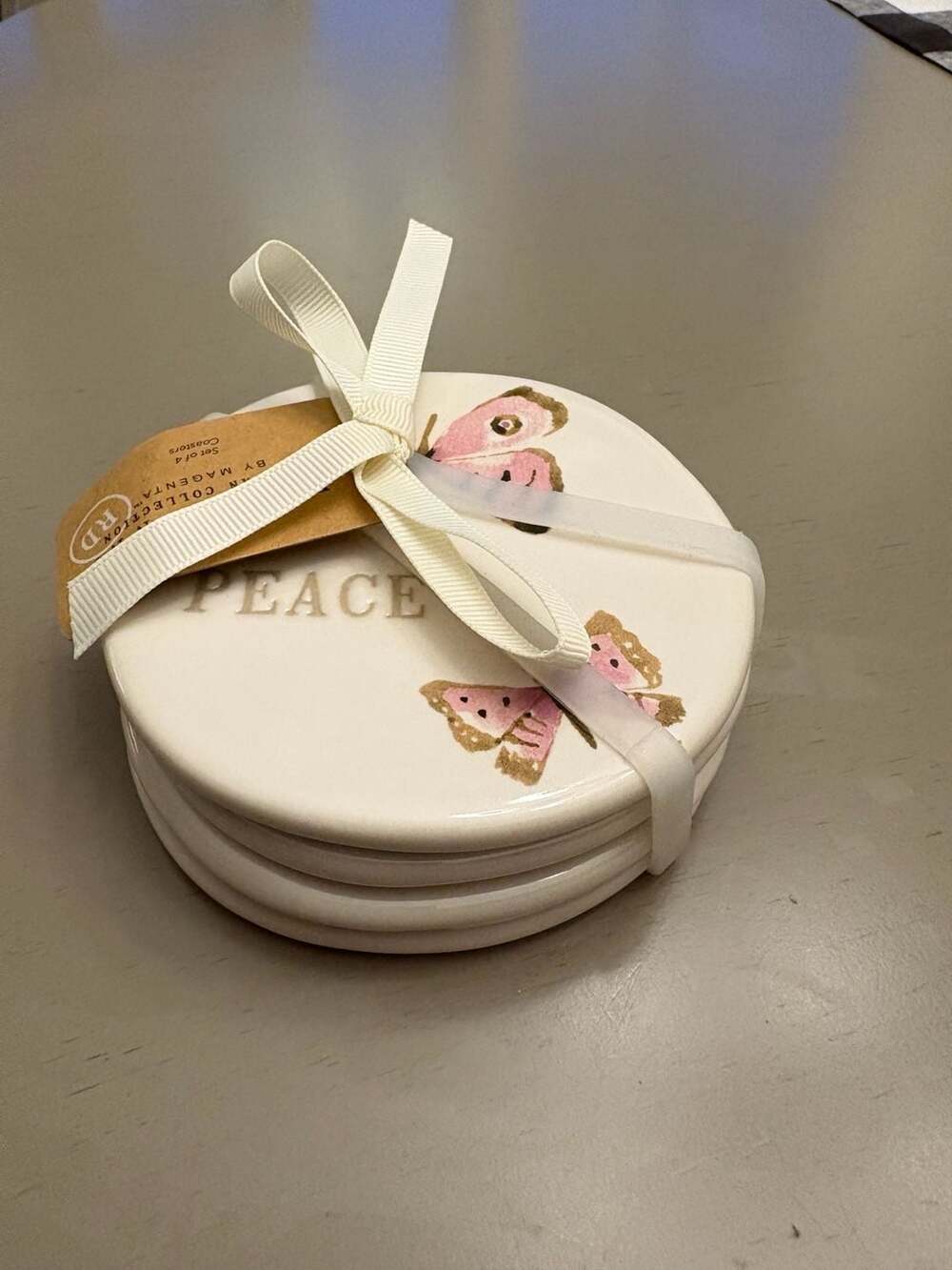 Rae Dunn Artisan Collection Butterfly Ceramic Coaster Set of 4